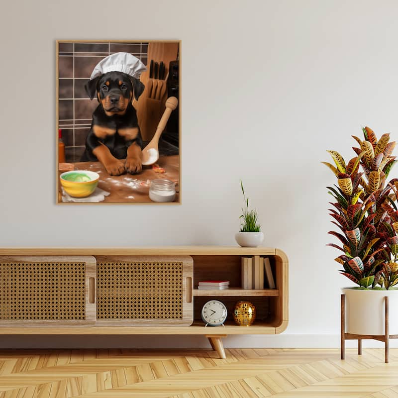 Rottweiler Puppy Chef by Andreas Magnusson Framed Canvas Wall Art