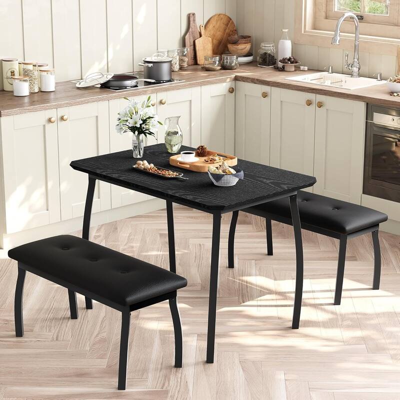 43.3" Kitchen Dining Table Set with 2 Upholstered Benches for Home Kitchen Dining