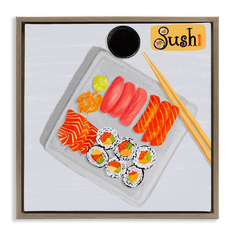 Stupell Delicious Sushi Plate Framed Floater Canvas Wall Art Design By Juliet Rose Philips - 25 x 25 - Brown