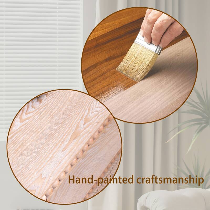 Beaded Trim Wood Coffee Table with Open Shelf