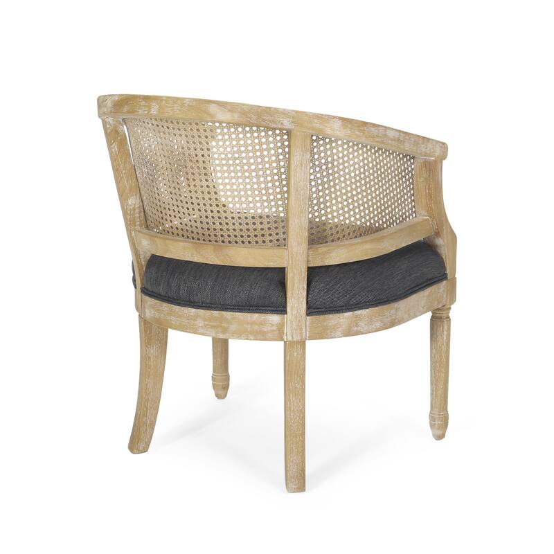 Roomfitters Natural Rattan Barrel Accent Chair, Cane Woven Backrest with Upholstered Seat