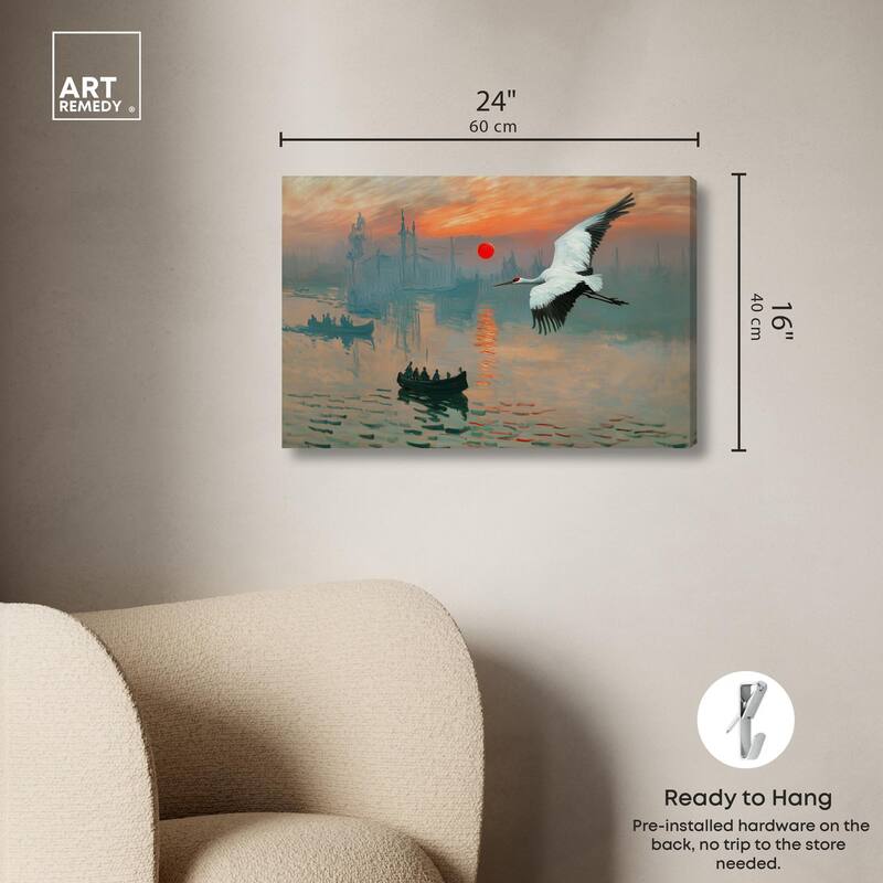 Crane Sunset Canvas by Art Remedy, Gallery Wrapped