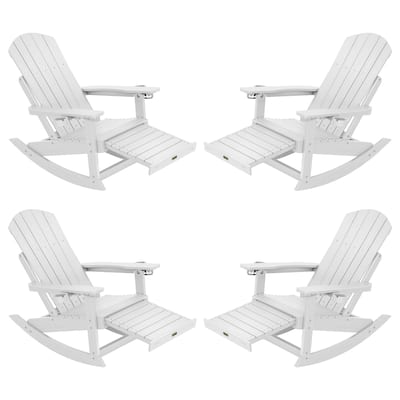 WINSOON Outdoor Rocking Chair with Adjustable Backrest and Retractable Ottoman-Set of 4