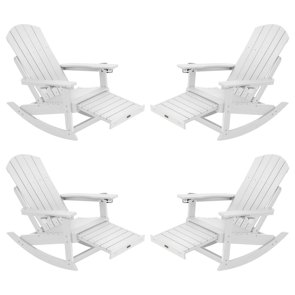 WINSOON Outdoor Rocking Chair with Adjustable Backrest and Retractable Ottoman-Set of 4