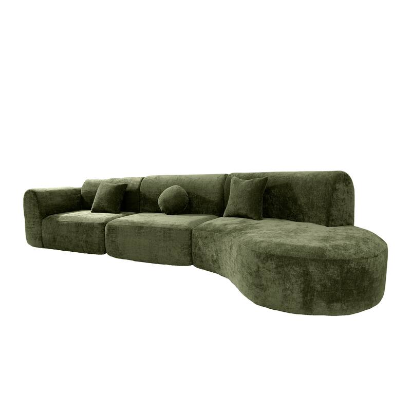 Christopher Knight Home - Curved 140" Upholstered Sectional Sofa with High-Density Fully Compressed Sponge and Chaise Lounge