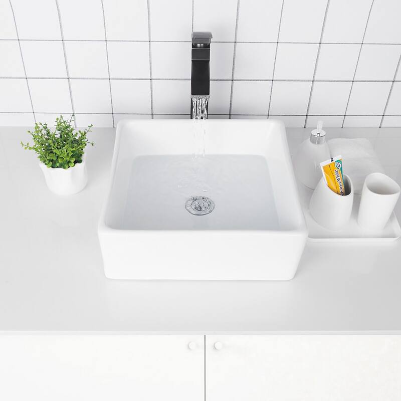 White Ceramic Handmade Square Vessel Bathroom Sink