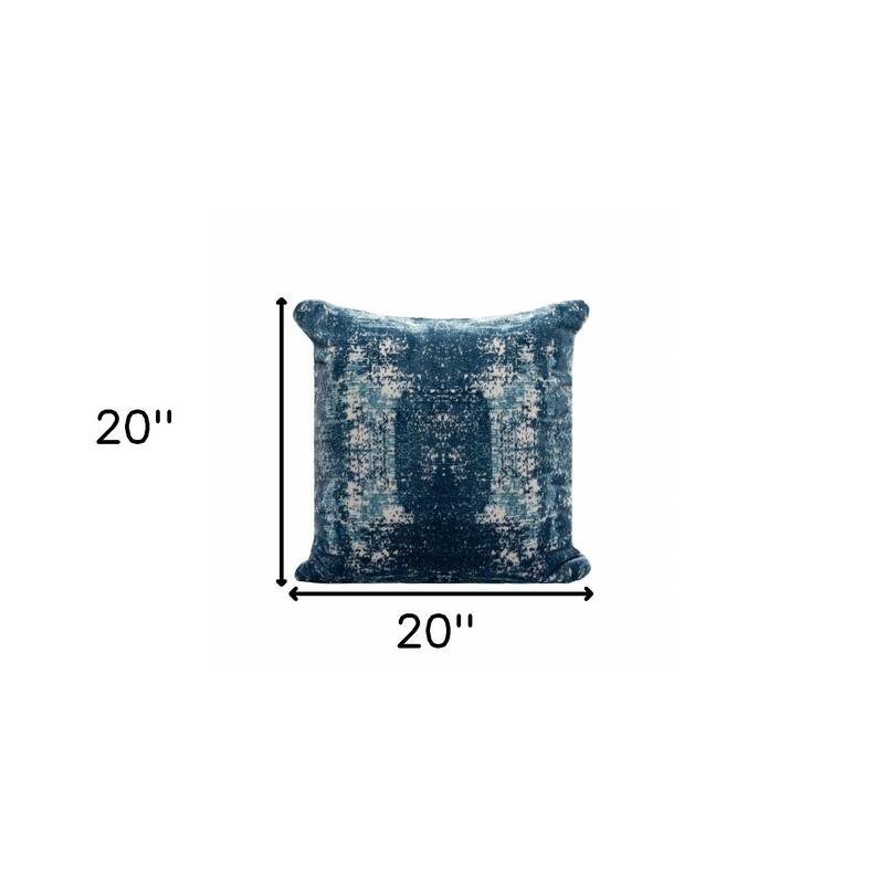 HomeRoots 20" X 20" Blue And Ivory Polyester Abstract Zippered Pillow