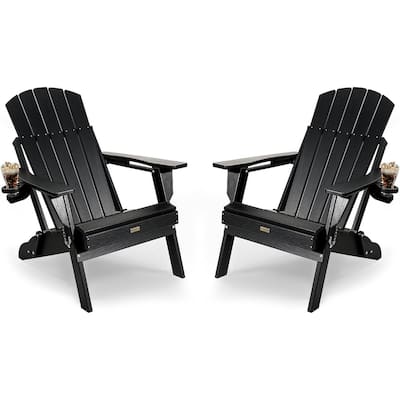 WINSOON All Weather HDPE Outdoor Folding Adirondack Chair With Cup Holder,Set of 2