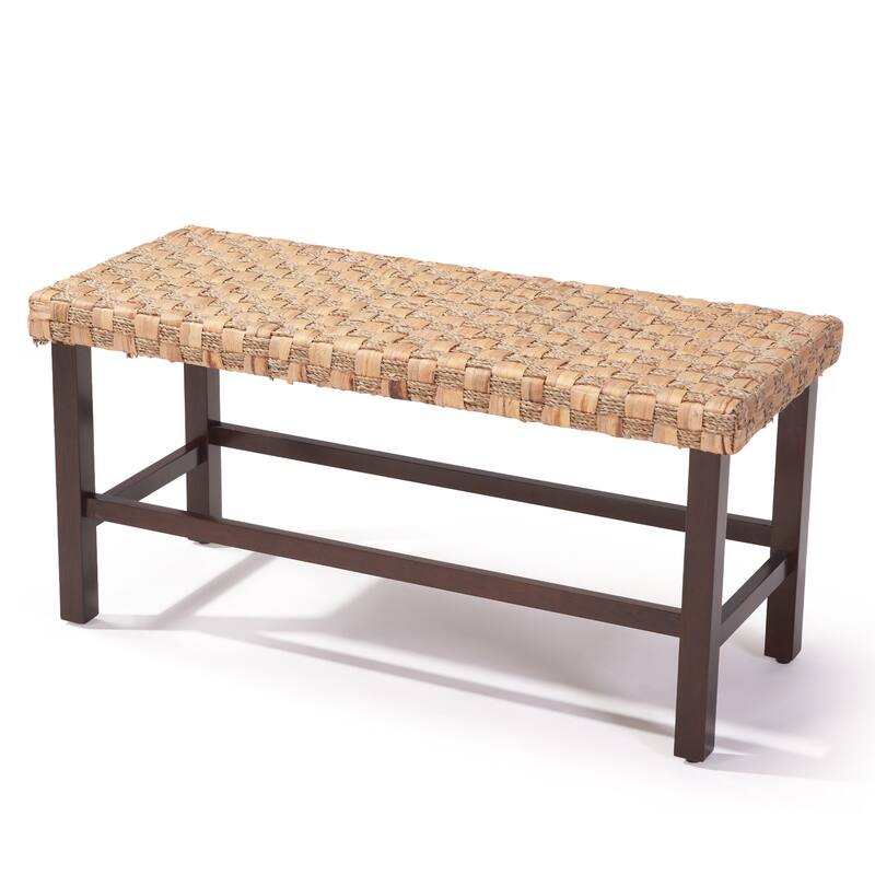 37.4" Rattan Bench With Wood Legs For Entryway