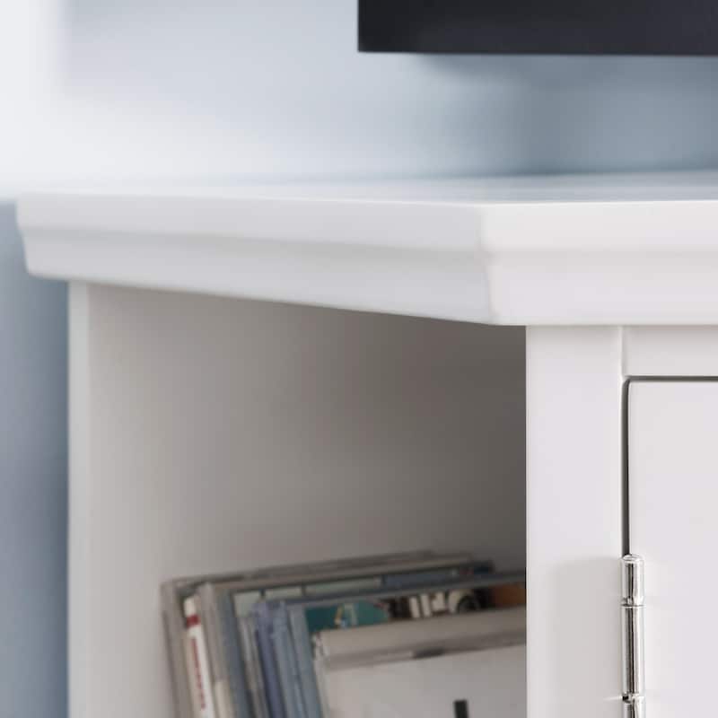 Leick Home Cottage White Corner TV Stand with Bookshelf Storage