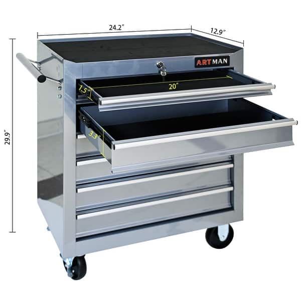 dimension image slide 5 of 6, 7 Drawer Rolling Tool Cart Lockable Steel Tool Chest with Wheels