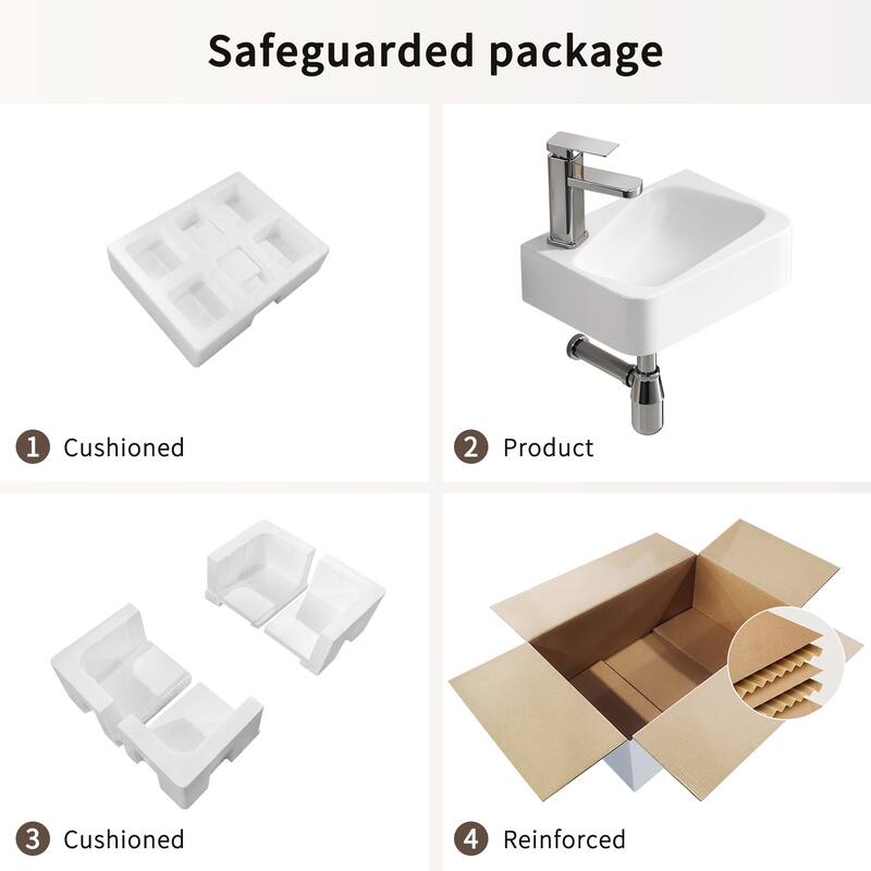 GDFStudio - Kairo Compact Modern Ceramic Wall Mounted Vessel Sink with Integrated Towel Bar, Included Faucet and Drain