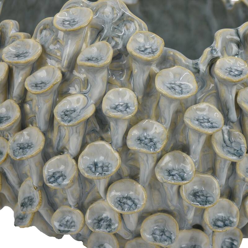 Nina Decorative Bowl, Light Blue, Textured Coral Gray Ceramic, 11 Inch
