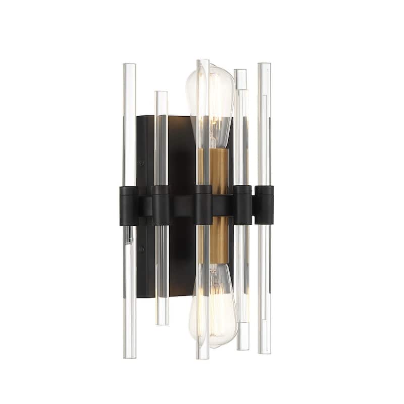 Santiago 2-Light Wall Sconce in Matte Black with Warm Brass Accents