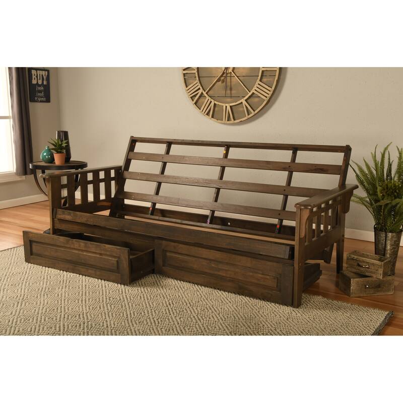 Somette Tucson Full Size Futon Frame in Rustic Walnut Finish with Storage Drawers, Mattress not included