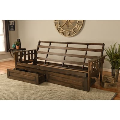 Somette Tucson Full Size Futon Frame in Rustic Walnut Finish with Storage Drawers, Mattress not included