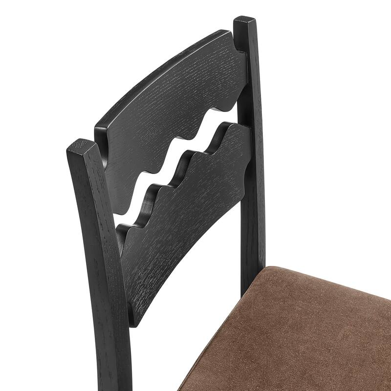 Jax Oak Wood Dining Chair With Wavy Razor Back and Cushion