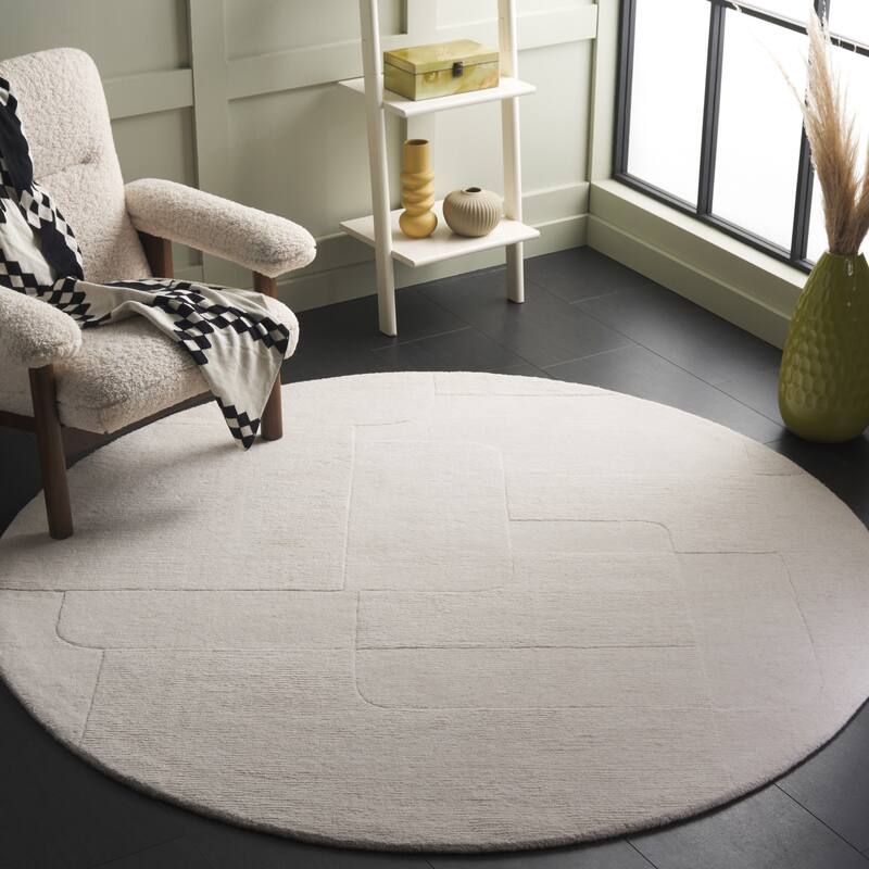 SAFAVIEH Hand-Loomed Mykonos Urania Modern & Contemporary Wool Rug - 6' Round - Ivory