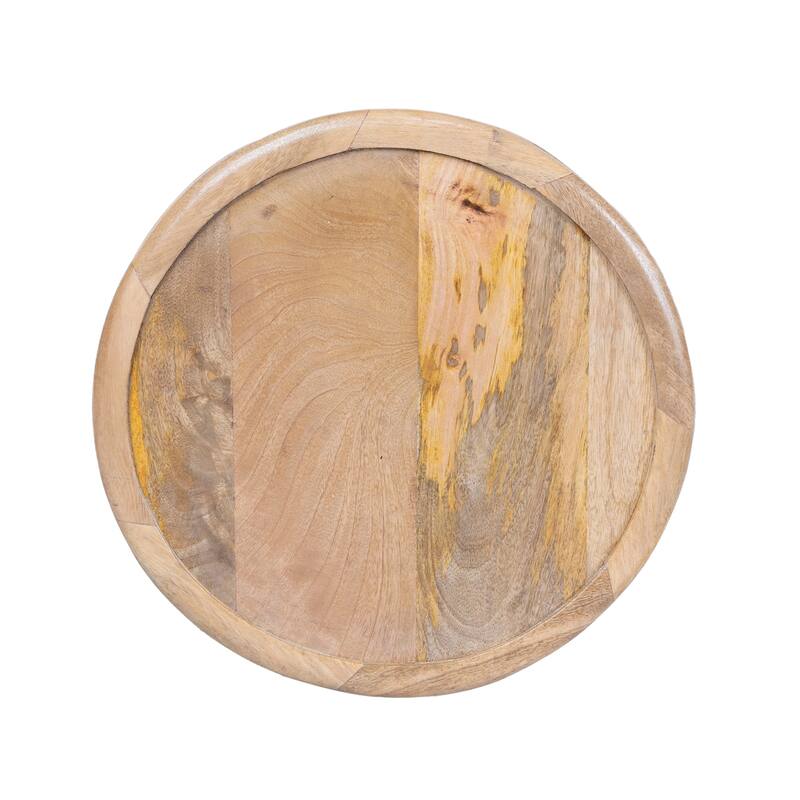Antique 16" Round Side Table, Mango Wood With Jicksaw Design End Table