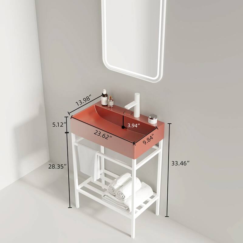 24 inch Metal Freestanding Bathroom Vanity Set with Integrated Ceramic Sink