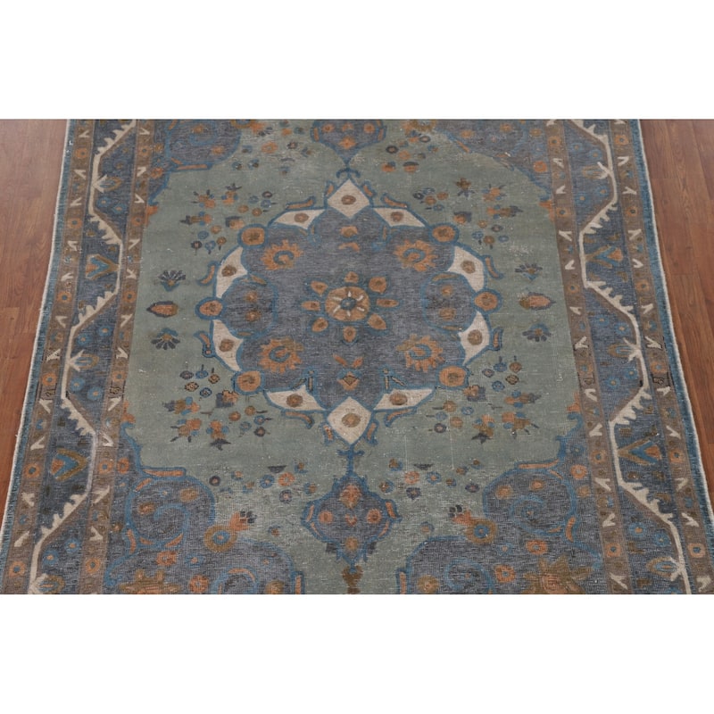 Distressed Over-Dyed Tabriz Persian Antique Rug Handmade Wool Carpet - 6'3"x 9'0"