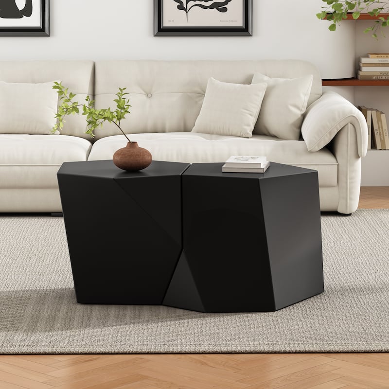 Roomfitters Modern MGO Side Tables with Faceted Sculptural Design, Indoor Accent Set for Living Room or Lounge Area - Black