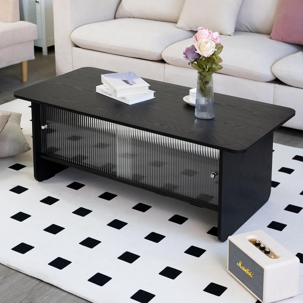 Coffee Table With Storage, Rectangular Mid-Century Retro Center Table
