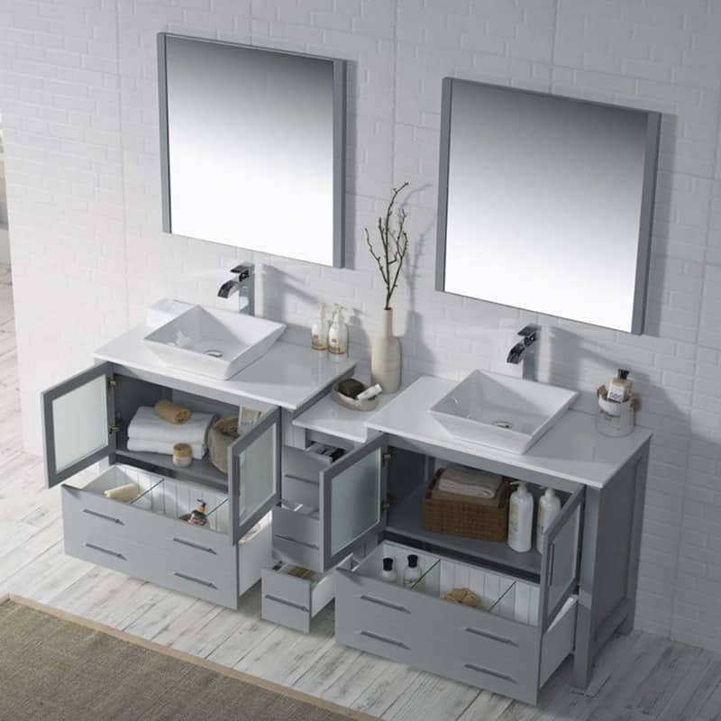 Blossom Sydney 84" Double Sink Vanity with Side Cabinets & Mirrors