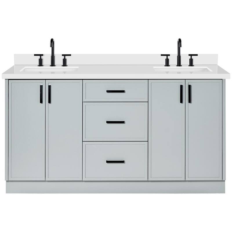 Ariel K67DWQRVO Kelly 67" Free Standing Double Basin Vanity Set with - Grey / Pure White Quartz / Matte Black