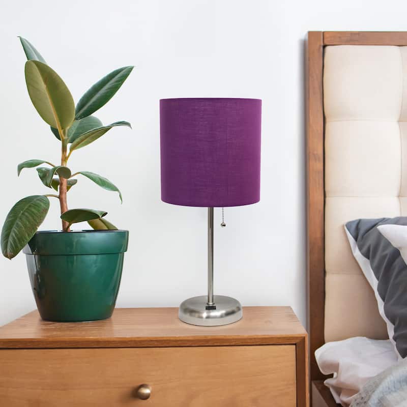 19.5" USB Port Feature Metal Lamp in Steel w Aqua Shade