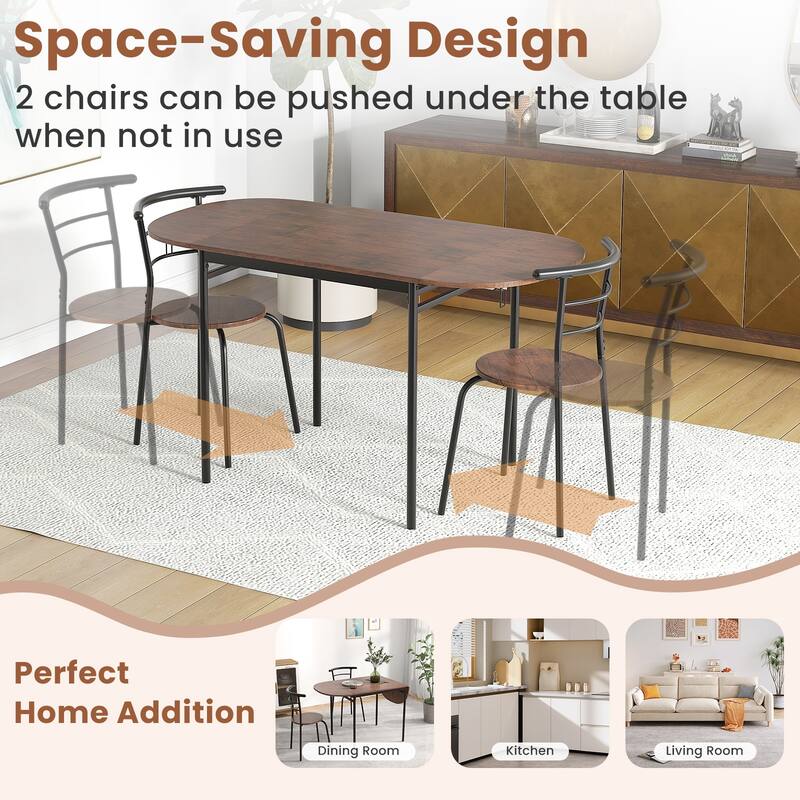 Gymax 3 Pcs Foldable Dining Table Set w/ 2 Chairs Industrial Oval