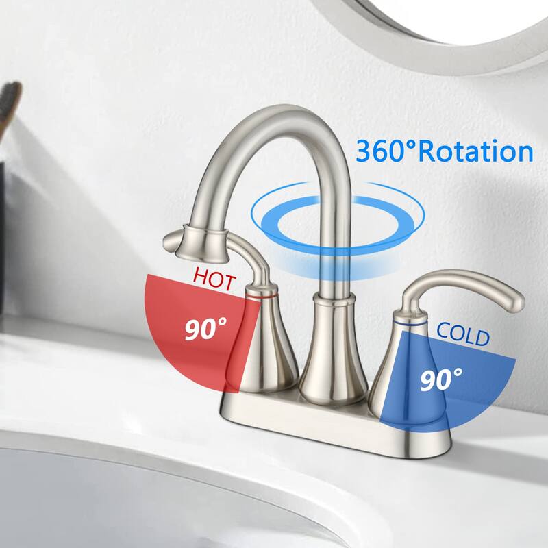 Modern 2 Handle Bathroom Sink Faucet with Aerator and 360 Degree Swivel Spout, High Arc Spout, Splashproof, Rustproof