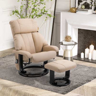 Vibration Massage Chair with Ottoman, 360° Swivel Recliner Chair, PU Leather Office Chair with Side Pocket
