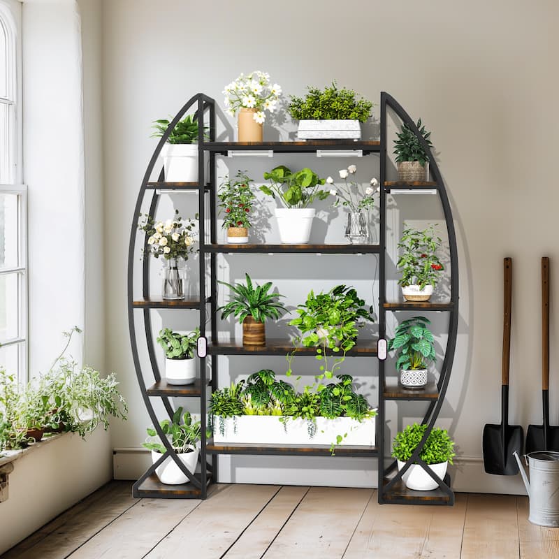 70" Tall Indoor LED Plant Rack Shelf Flower Stand with Plant Grow Lights Half-Moon Shape