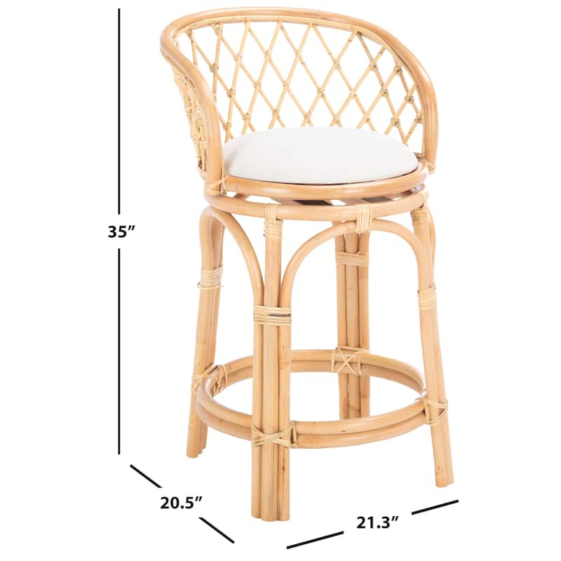 SAFAVIEH Galini 24-inch Rattan Counter Stool with Cushion - 21" W x 21" D x 35" H