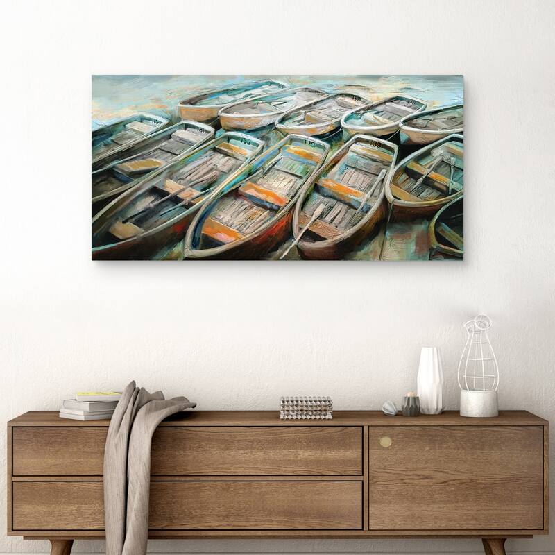 Bateaux Teal by Studio Arts Canvas Art Print