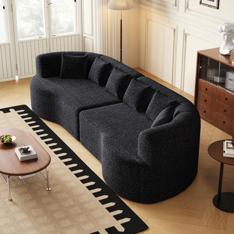 106.3" Chenille Curved Sectional Bone-Free Cloud Sofa with 6 Pillows