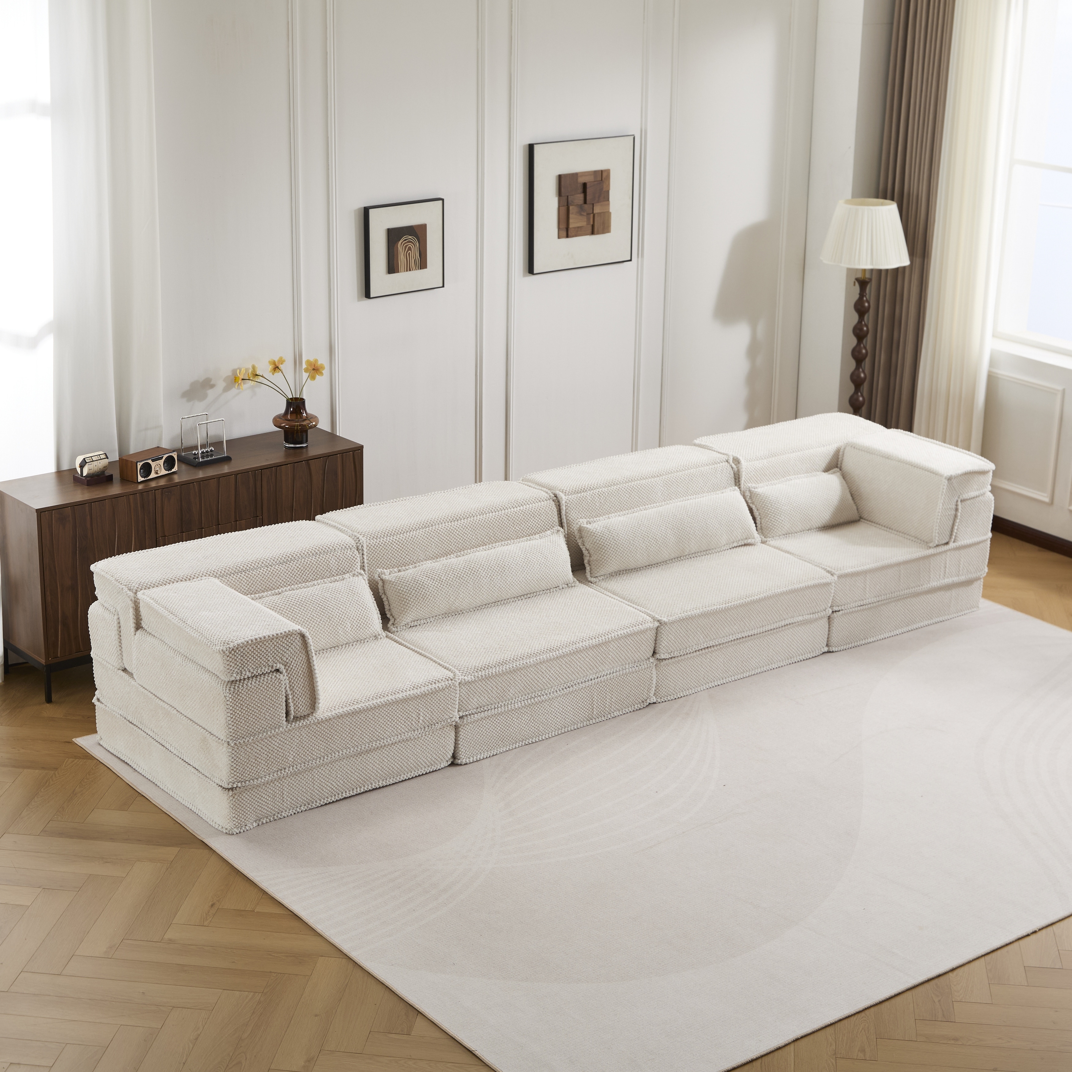 Compression Mahjong Sofa With Oversized 4-Seater Design And Convertible Floor Sofa Bed