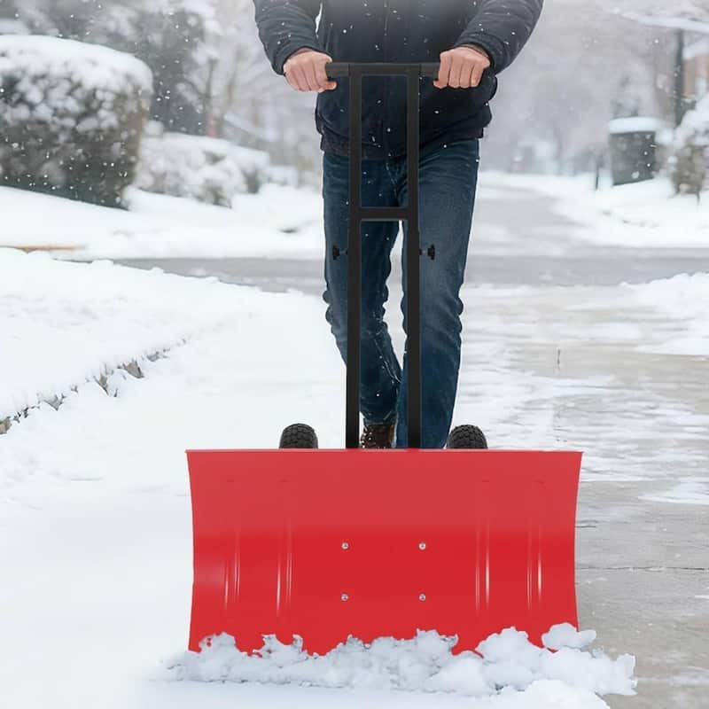 Heavy Duty 30-Inch Wheeled Snow Shovel with Adjustable Ergonomic Handle