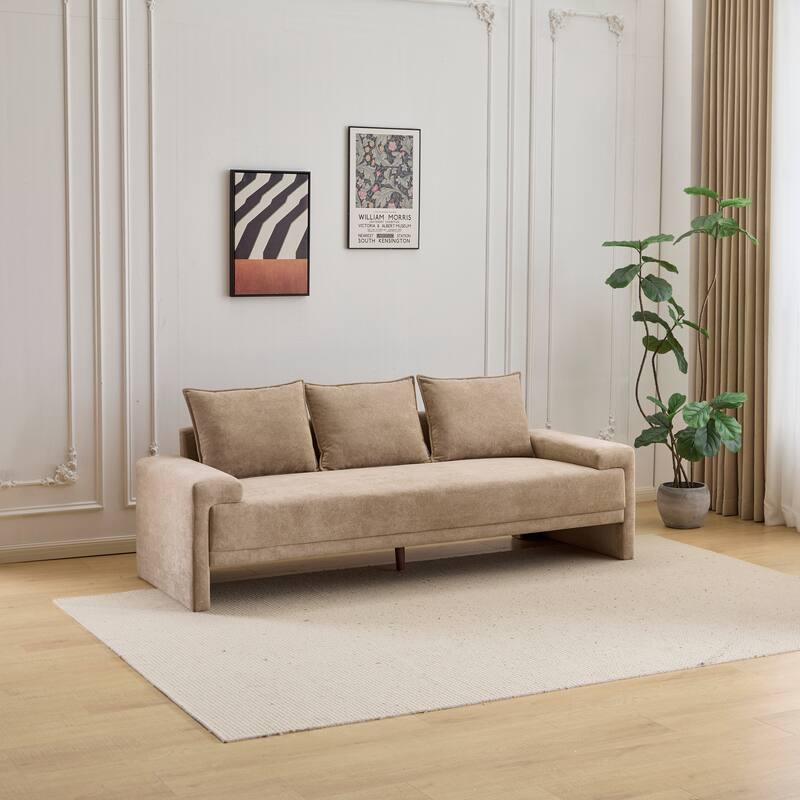 Modern Upholstered Velvet Sofa 3 Seater with Spring Cushion Support - Camel