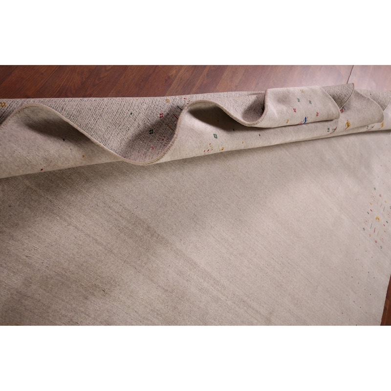 Gabbeh Indian Area Rug Hand-Knotted Oriental Beige Wool Carpet - 7'9" x 9'10"