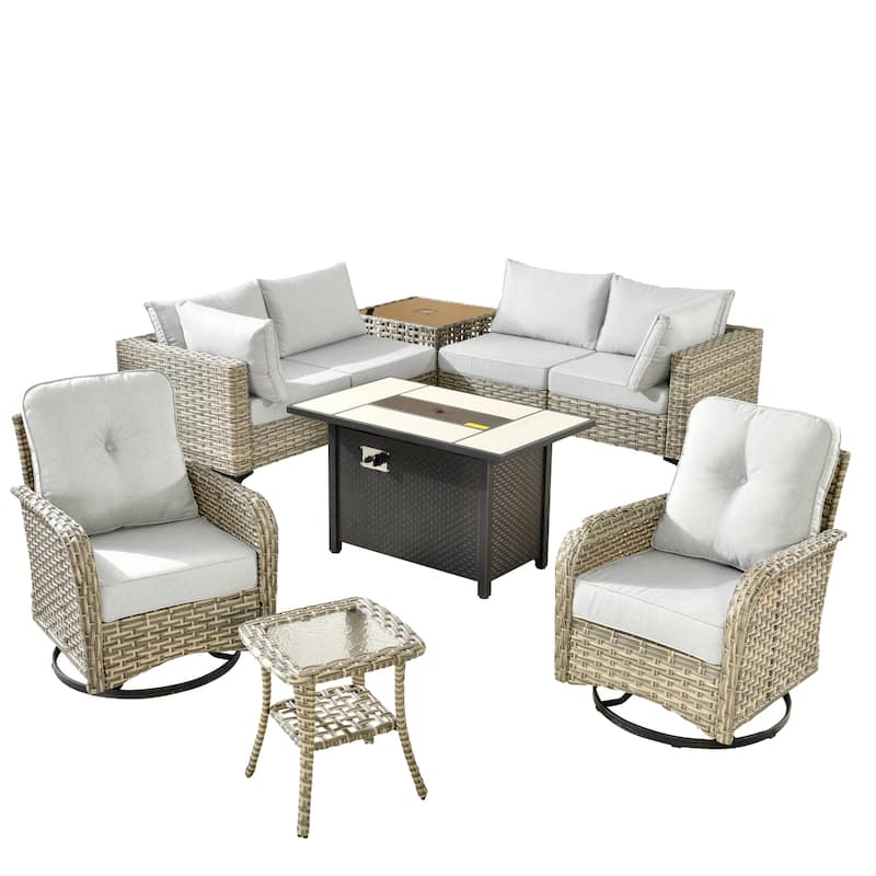 XIZZI 9-piece Patio Furniture Outdoor Wicker Chair Set with Fire Table