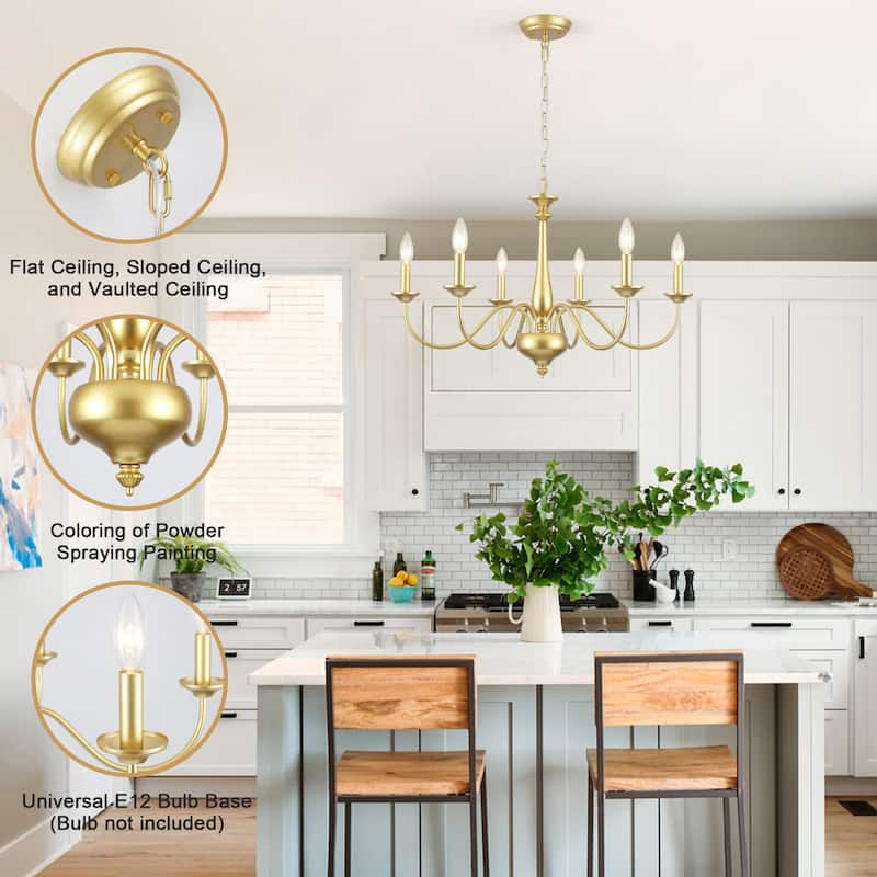 Modern Farmhouse 6-Light Candle Chandelier Light Fixture for Dining Room - W27.95"x H16.14" - N/A
