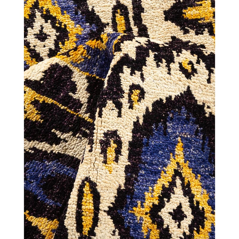 Overton Hand Knotted Wool Vintage Inspired Modern Contemporary Modern Black Area Rug - 6' 1" x 9' 2"