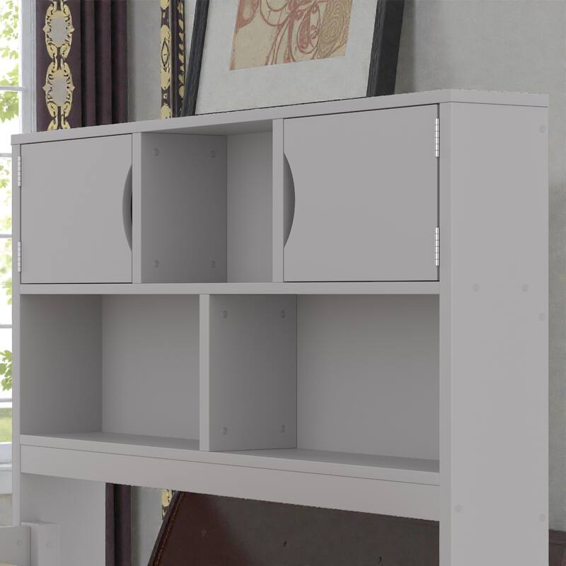 Twin Captain Platform Bed with Storage Bookcase Headboard, Shelves and Four Drawers, No Box Spring Needed