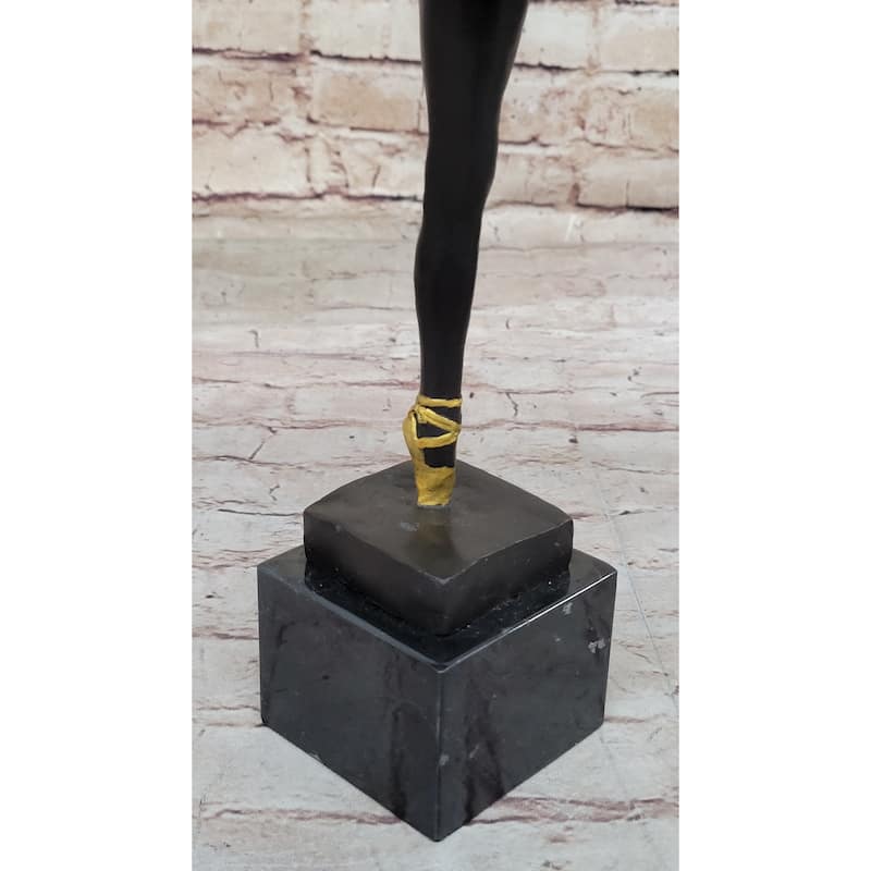 Hot Cast Bronze Ballerina Dancer Girl In Gold Tutu Arabesque Pose By Milo