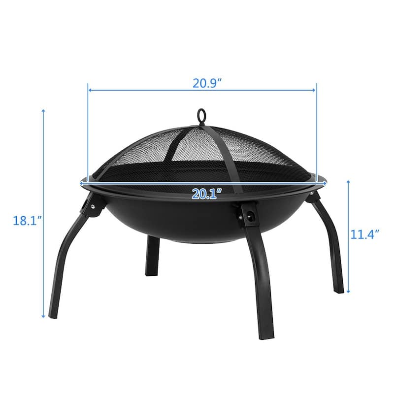22" Four legged Folding Iron Brazier Wood Burning Fire Pit