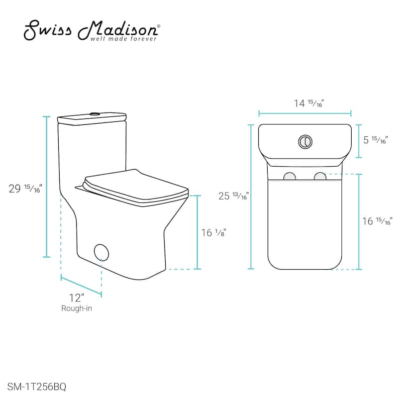 Carré One-Piece Square Toilet Left Side Flush Handle Toilet 1.28 gpf