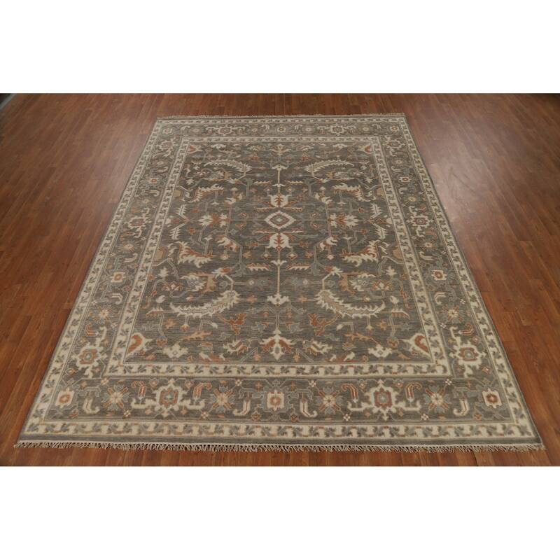 Transitional Floral Oushak Style Area Rug Handmade Wool Carpet - 7'11" x 10'1"