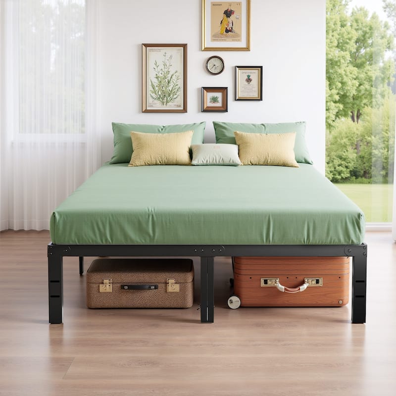 Full Bed Frame, Sturdy Twin Size Metal Platform , No Box Spring Needed, Heavy Duty, Easy Assembly, Under Bed Storage